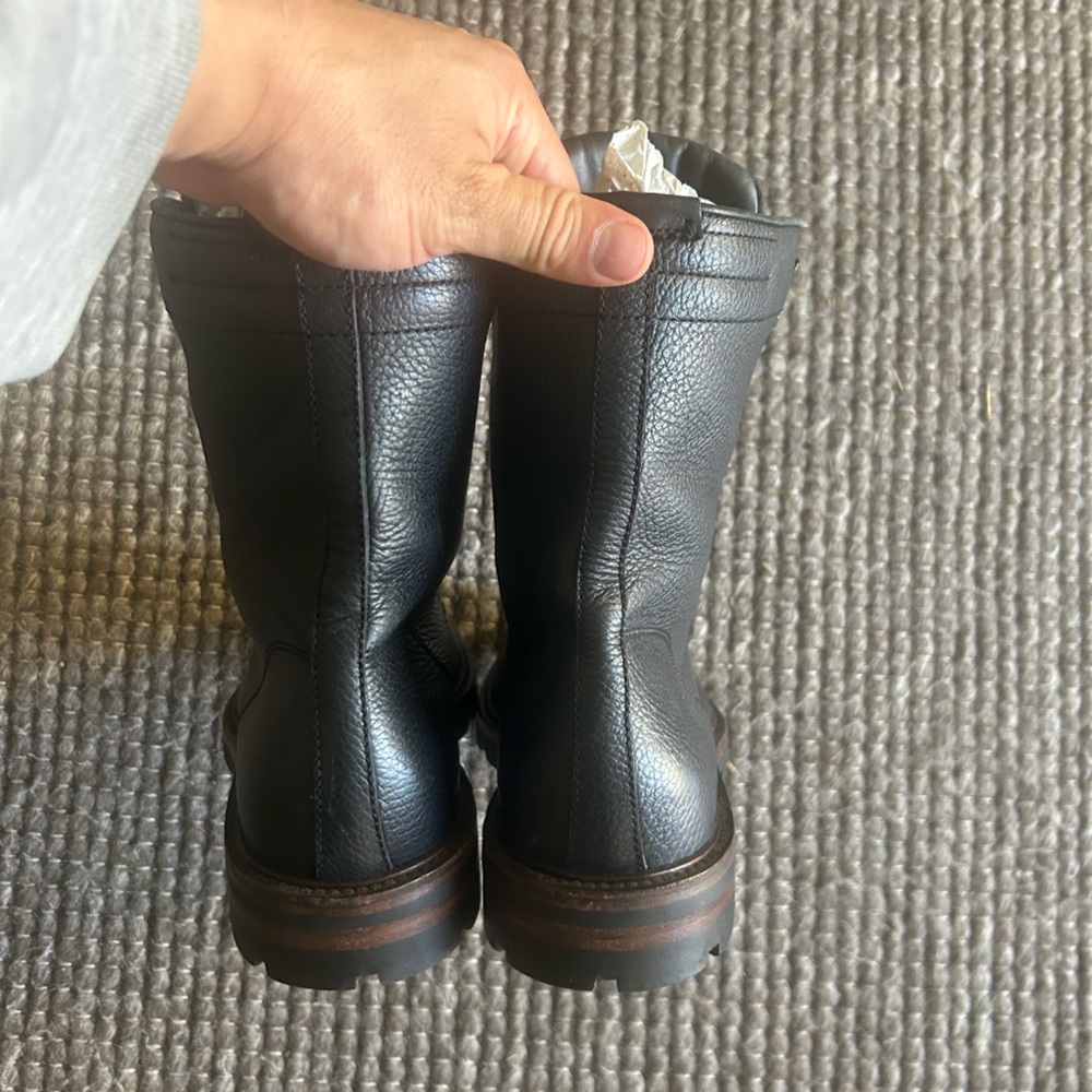 Pebbled Black Leather Men's Weatherproof Combat Boots - Picture 9 of 11